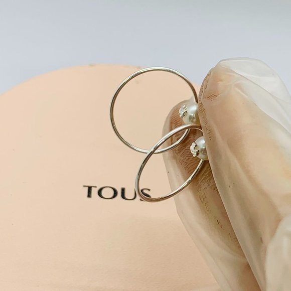 TOUS Earring Silver TOUS Pearl Earrings with Pearl Hoop Earrings Women Jewelry - Picture 3 of 9